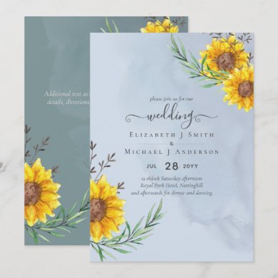 Dusty Blue Sage Sunflowers Rustic Boho Wedding