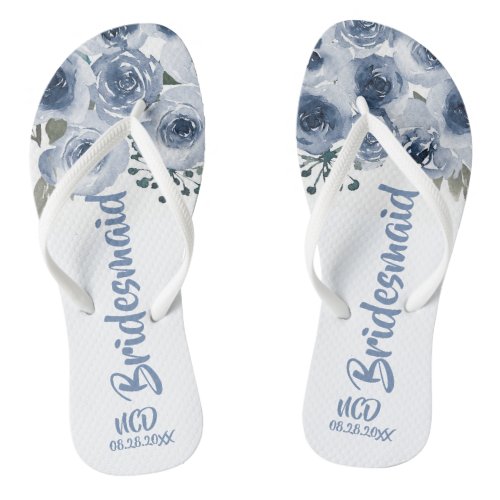 Dusty Blue Sage Watercolor Peony Bridesmaid Favor Flip Flops