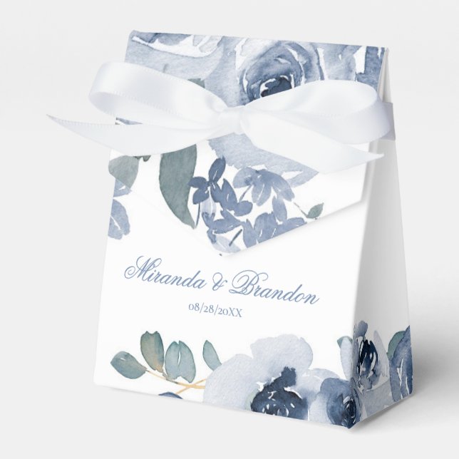 Dusty Blue Sage Watercolor Peony Wedding Favor Boxes (Front Side)