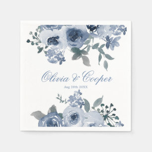 Dusty Blue Sage Watercolor Peony Wedding Napkins