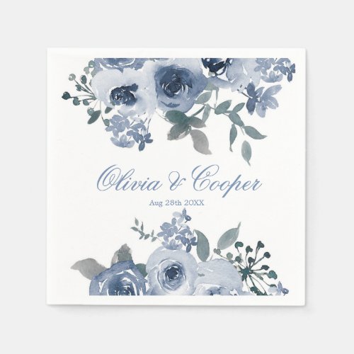 Dusty Blue Sage Watercolor Peony Wedding  Napkins