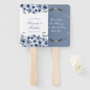 Dusty Blue Sage Watercolor Peony Wedding Thank You Hand Fan