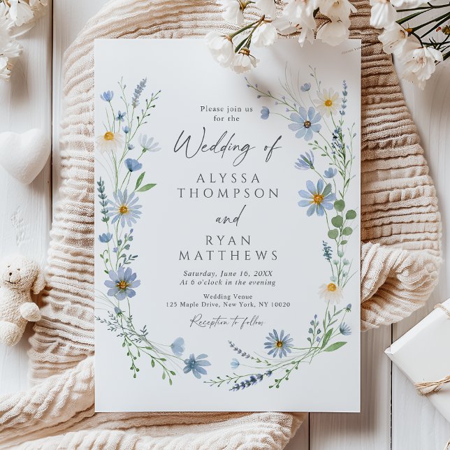 Dusty Blue Sage Wildflower Floral Wedding Invitation (Creator Uploaded)
