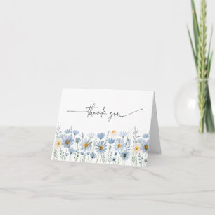 Dusty Blue Sage Wildflower Floral Wedding Letterpress Thank You Card
