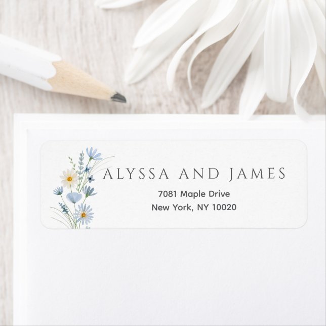 Dusty Blue Sage Wildflower Wedding Return Address Label (Insitu)