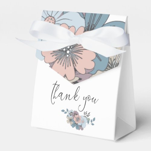 Dusty Blue Salmon Pink Floral Names Date White Favor Boxes