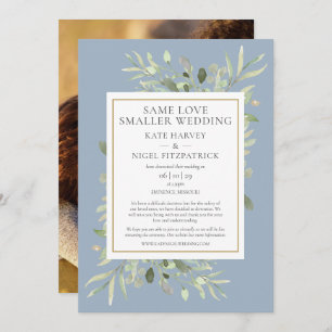 Dusty Blue Same Love Micro Downsized Photo Wedding Invitation