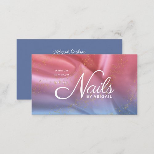 Dusty Blue Satin Splash Glittered Nails By Name Business Card