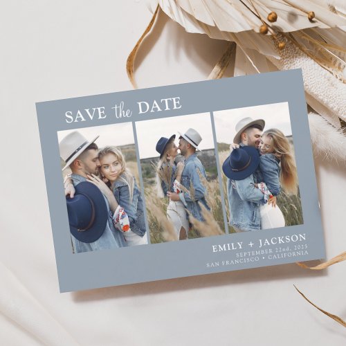 Dusty Blue Save the Date 3 Photo Simple