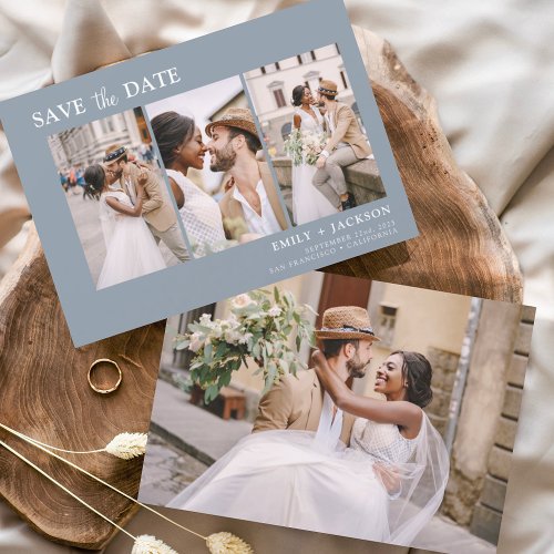 Dusty Blue Save the Date 4 Photo Simple