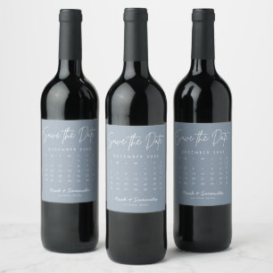 Dusty Blue Save the Date Calendar Minimalist Wine Label