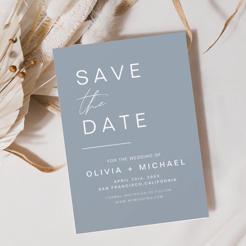 Dusty Blue Save the Date Elegant Minimalist Script