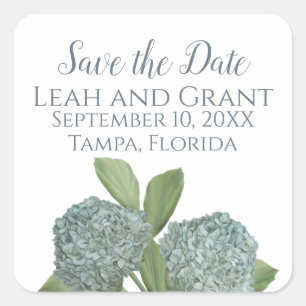 Dusty Blue Save the Date Floral Hydrangea Wedding Square Sticker