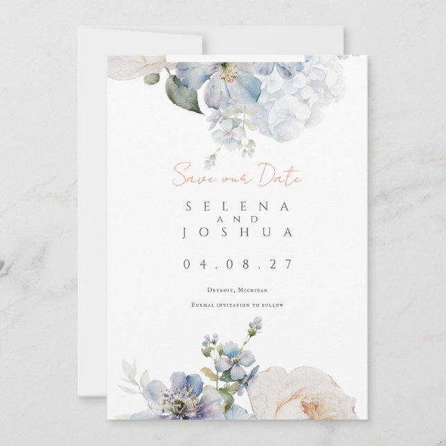 Dusty Blue Save the Date | Romantic Pastel Design (Front)