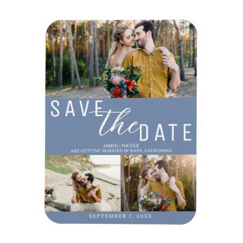 Dusty Blue Save the Date Wedding 3 Photos Magnet