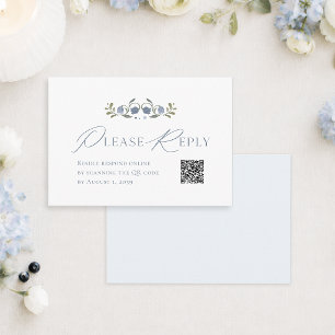 Dusty Blue Scandinavian QR Code Wedding RSVP Card