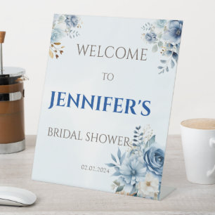 Dusty Blue Scooped Ice Cream Bridal Shower Welcome Pedestal Sign