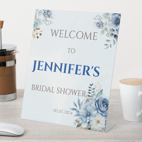 Dusty Blue Scooped Ice Cream Bridal Shower Welcome Pedestal Sign