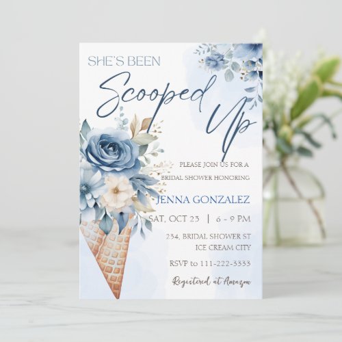 Dusty Blue Scooped Up Ice Cream Bridal Shower  Invitation
