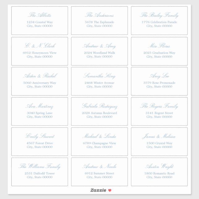 Dusty Blue Script 18 Guest Address Labels (Sheet)