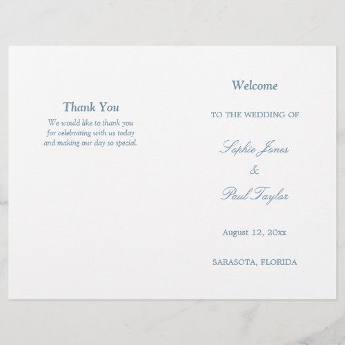 Dusty Blue Script Bi_Fold Wedding Program