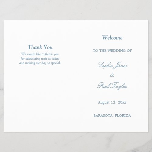 Dusty Blue Script Bi_Fold Wedding Program