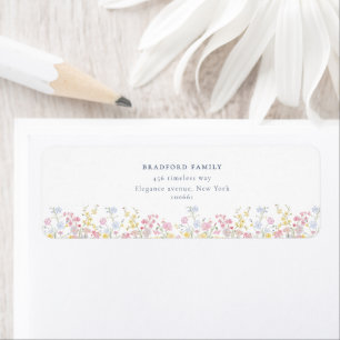 Dusty Blue Script Boho Wildflowers Wedding  Label