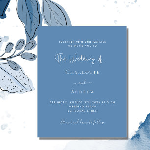 Dusty blue script budget wedding invitation flyer