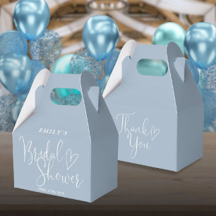 Dusty Blue Script Calligraphy Bridal Shower Favor Boxes