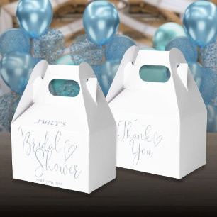 Dusty Blue Script Calligraphy Bridal Shower Favor Boxes