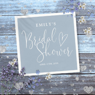 Dusty Blue Script Calligraphy Bridal Shower Napkins