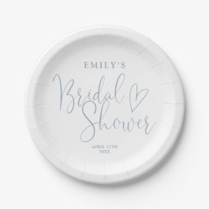 Dusty Blue Script Calligraphy Bridal Shower Paper Plates