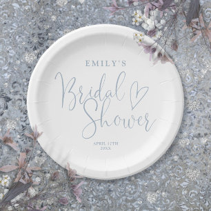Dusty Blue Script Calligraphy Bridal Shower Paper Plates