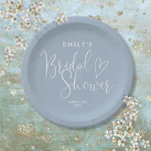 Dusty Blue Script Calligraphy Bridal Shower Paper Plates