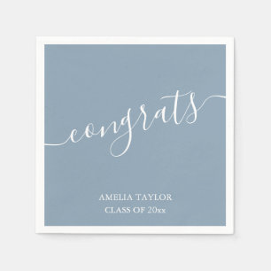 Dusty Blue Script Congrats Elegant Graduation Name Napkins