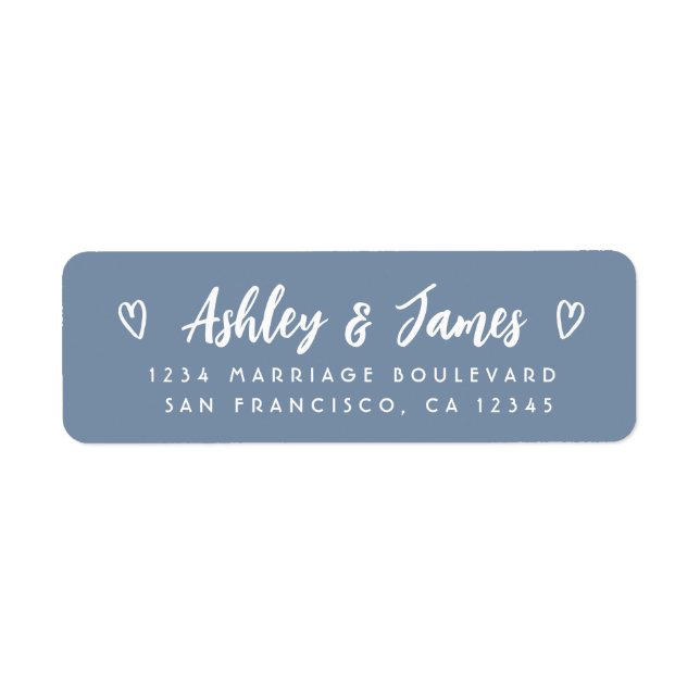 Dusty Blue Script Couple Wedding Return Address Label (Front)