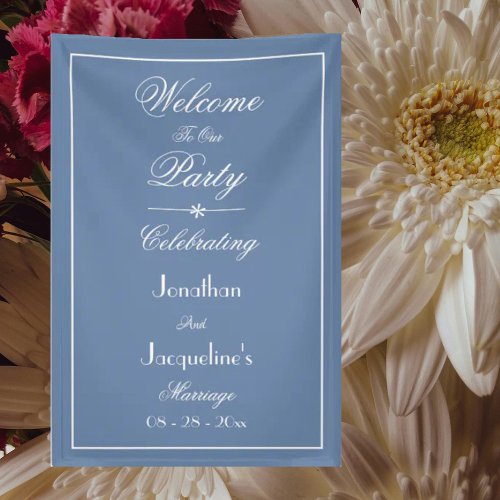 Dusty Blue Script Elegant Wedding Welcome Backdrop Banner
