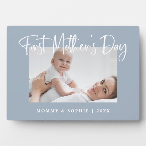 Dusty Blue  Script First Mothers Day Photo Plaque