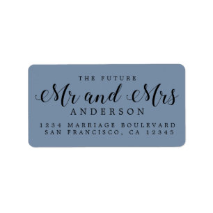 Dusty Blue Script Future Mr Mrs Return Address Label