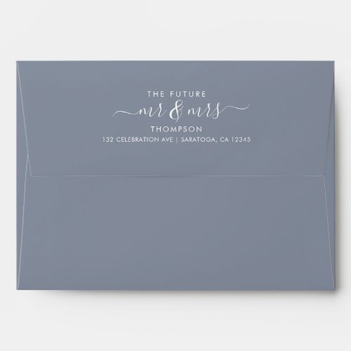 Dusty Blue Script Future Mrs and Mr Return Address Envelope