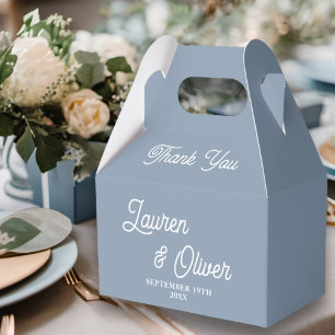 Dusty Blue Script Minimalist Wedding Favor Boxes