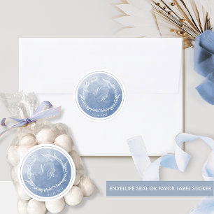 Dusty Blue Script Monogram Envelope Seal/Favor Classic Round Sticker