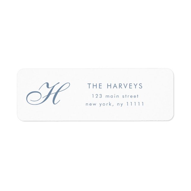 Dusty Blue Script Monogram Return Address Label (Front)