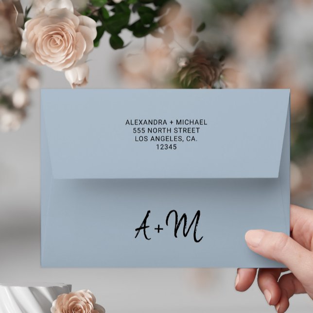 Dusty blue script monogram wedding envelope (Creator Uploaded)