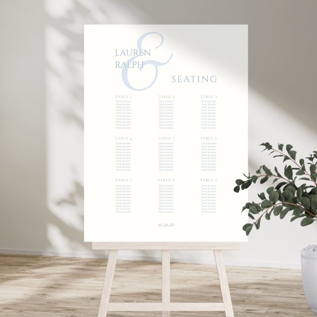 Dusty Blue Script Monogrammed 9 Table Wedding  Foam Board (Creator Uploaded)