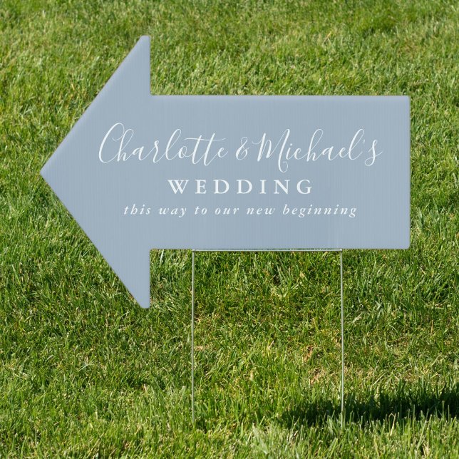 Dusty Blue Script Name Wedding This Way Arrow Sign (Dusty Blue Script Name Wedding This Way Arrow Sign)