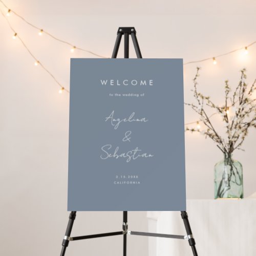 Dusty Blue Script Photo Wedding Welcome Sign