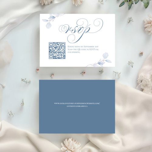 Dusty Blue Script QR Code Wedding RSVP Card