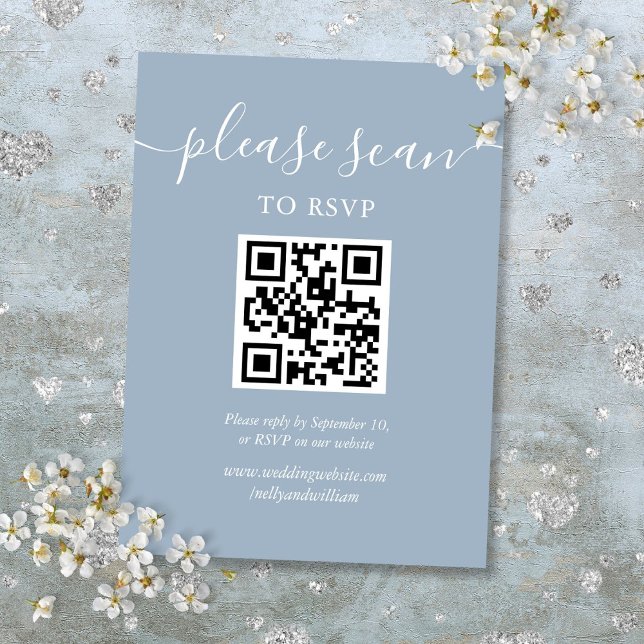 Dusty Blue Script RSVP QR Code Enclosure Card (Dusty Blue Script RSVP QR Code Enclosure Card)
