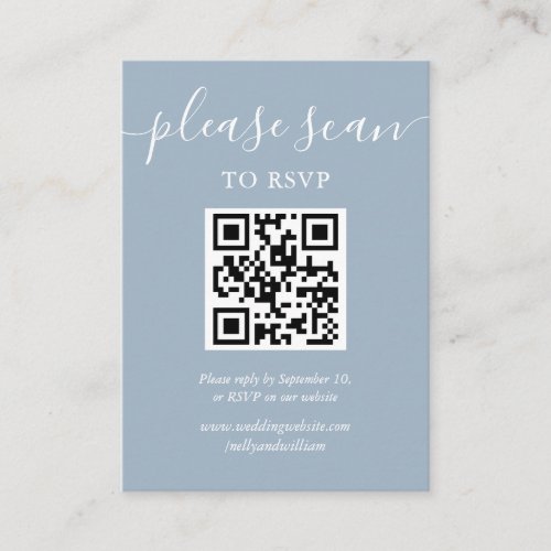 Dusty Blue Script RSVP QR Code Photo Enclosure Card